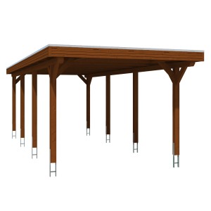 Skan Holz Carport Spessart, 355x846 cm, Nussbaum, mit Flachdach und Leimholz-Konstruktion.