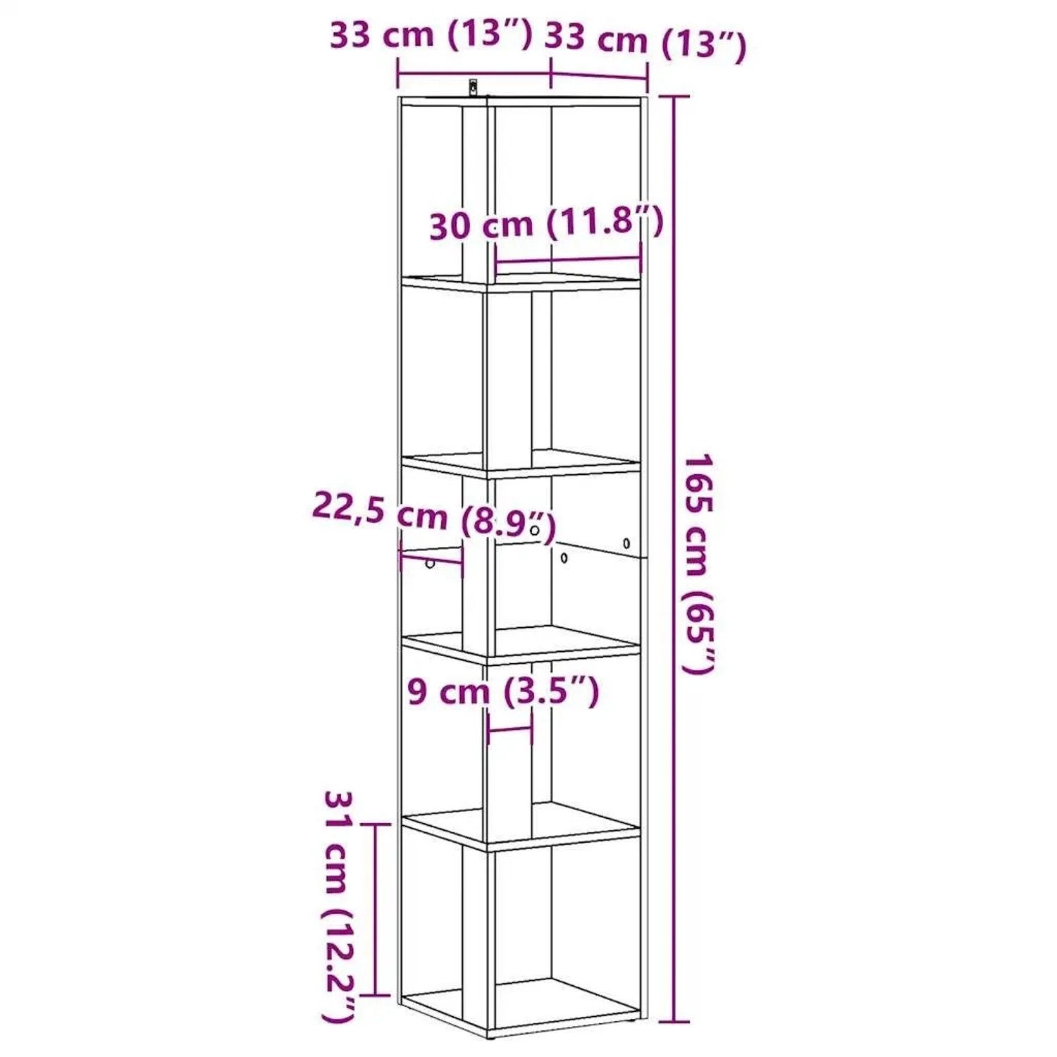 vidaXL Eckregal Altholz-Optik 33x33x165 cm Holzwerkstoff 856724_9