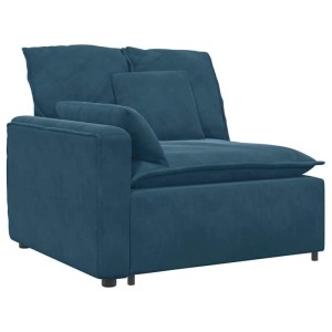 Blaues modulares Samtsofa-Element mit linker Armlehne und weichen Kissen. Komfortables Polstermöbel für Sofas.