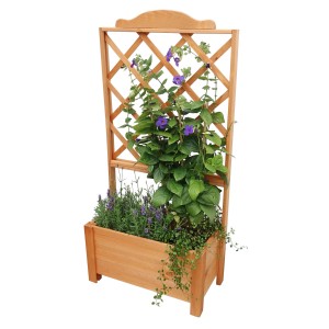 Rankkasten Botanica 69x140cm aus Holz mit Pflanzen und Rankhilfe für Garten und Terrasse.