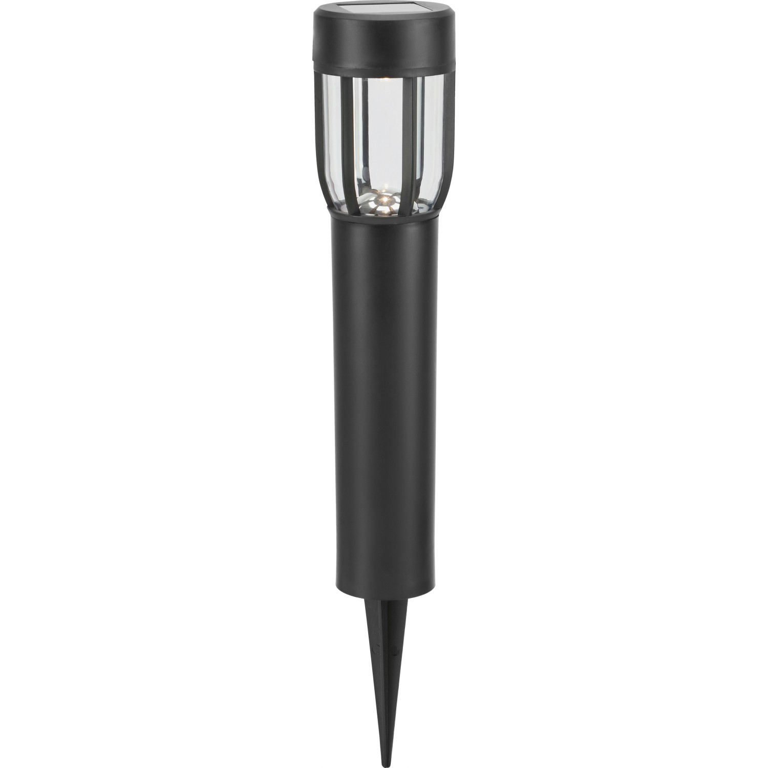 Schwarze Solar-LED-Leuchte Comaro im 4er-Set für den Garten, ca. 40cm hoch.