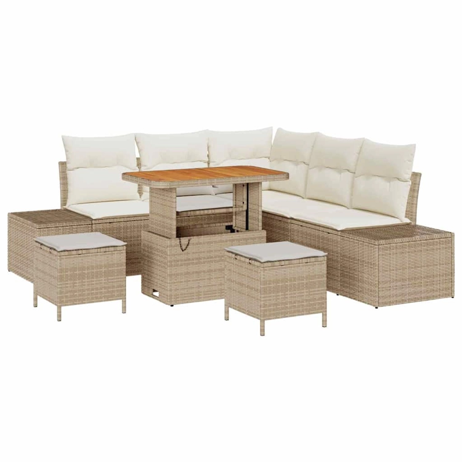 vidaXL Garten-Sofa-Set mit Speicher 8-Tlg Beige Poly Rattan 3364736 günstig online kaufen