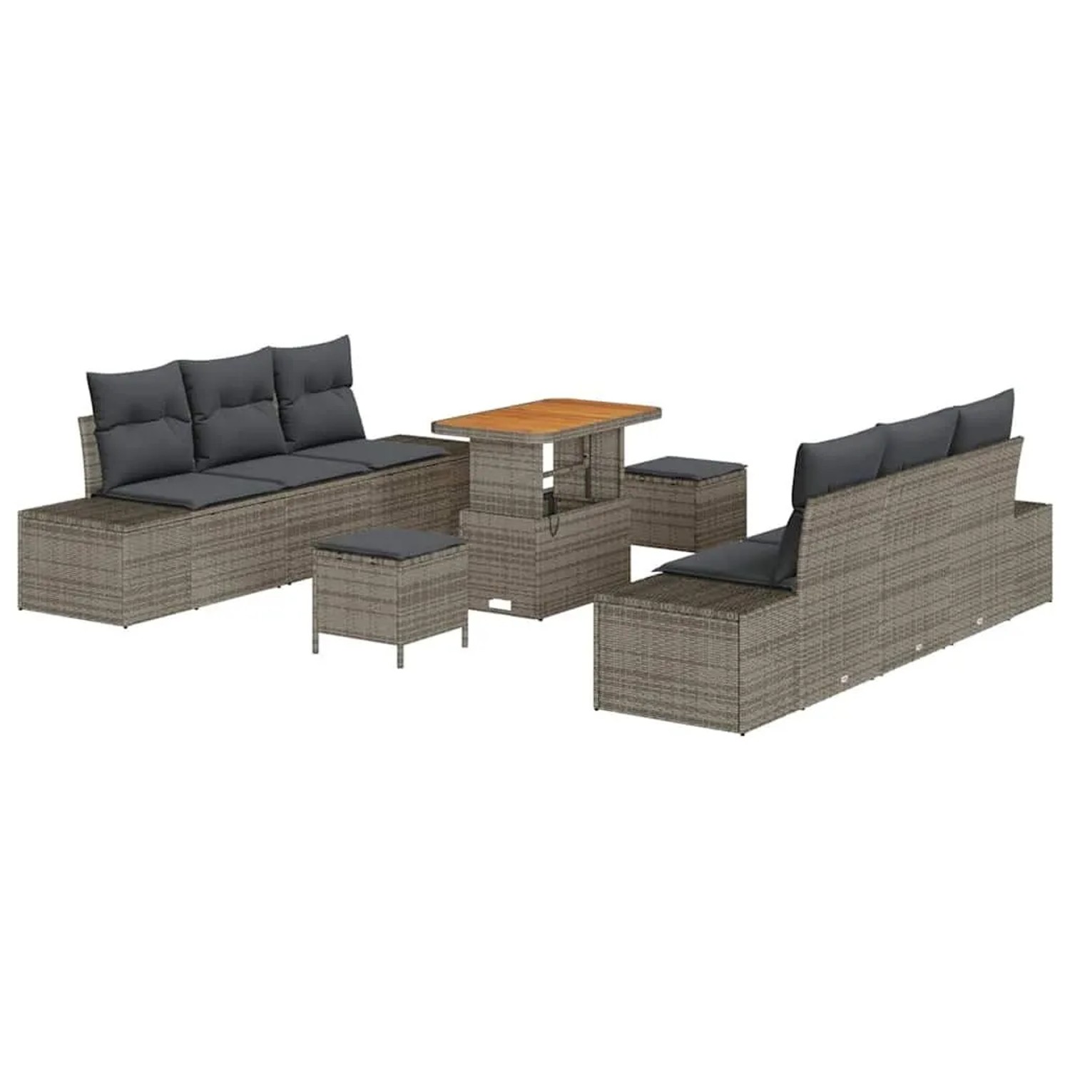 vidaXL Gartensofa-Set mit Kissen mit Speicher 9 Stk Grau Poly Rattan 336469 günstig online kaufen