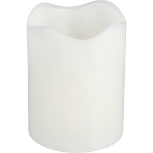 Weiße LED Kerze mit Timer, flackernd, 9x7x7 cm. Gemütliche Deko für Innenräume.