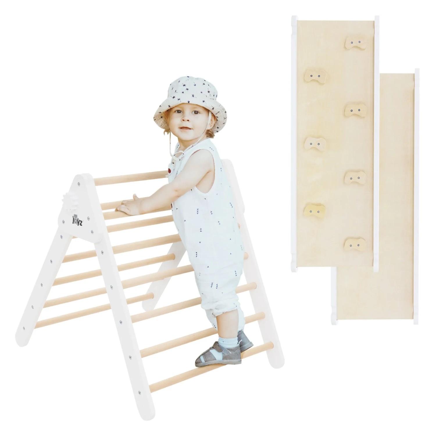 Joyz 2in1 Kletterdreieck mit Rutsche (weiß). Holz-Kletterset für Kinder im Innenbereich.