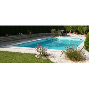 Steinbach Styropor Pool-Set Classic 600x300x145 cm im Garten mit Pflanzen.