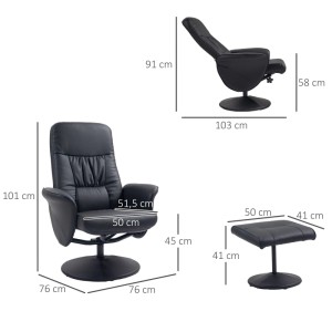 Schwarzer HOMCOM Relaxsessel aus Kunstleder mit Liegefunktion, drehbarer Basis und passendem Hocker. Loungesessel Set.