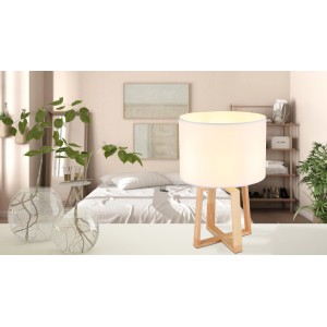 Globo Tischlampe Moritz, braun, mit weißem Textilschirm. Design-Tischleuchte für Wohnräume.