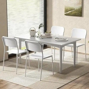 Costway 4er Set Esszimmerstühle Stapelbare mit Metallbeinen Weiß