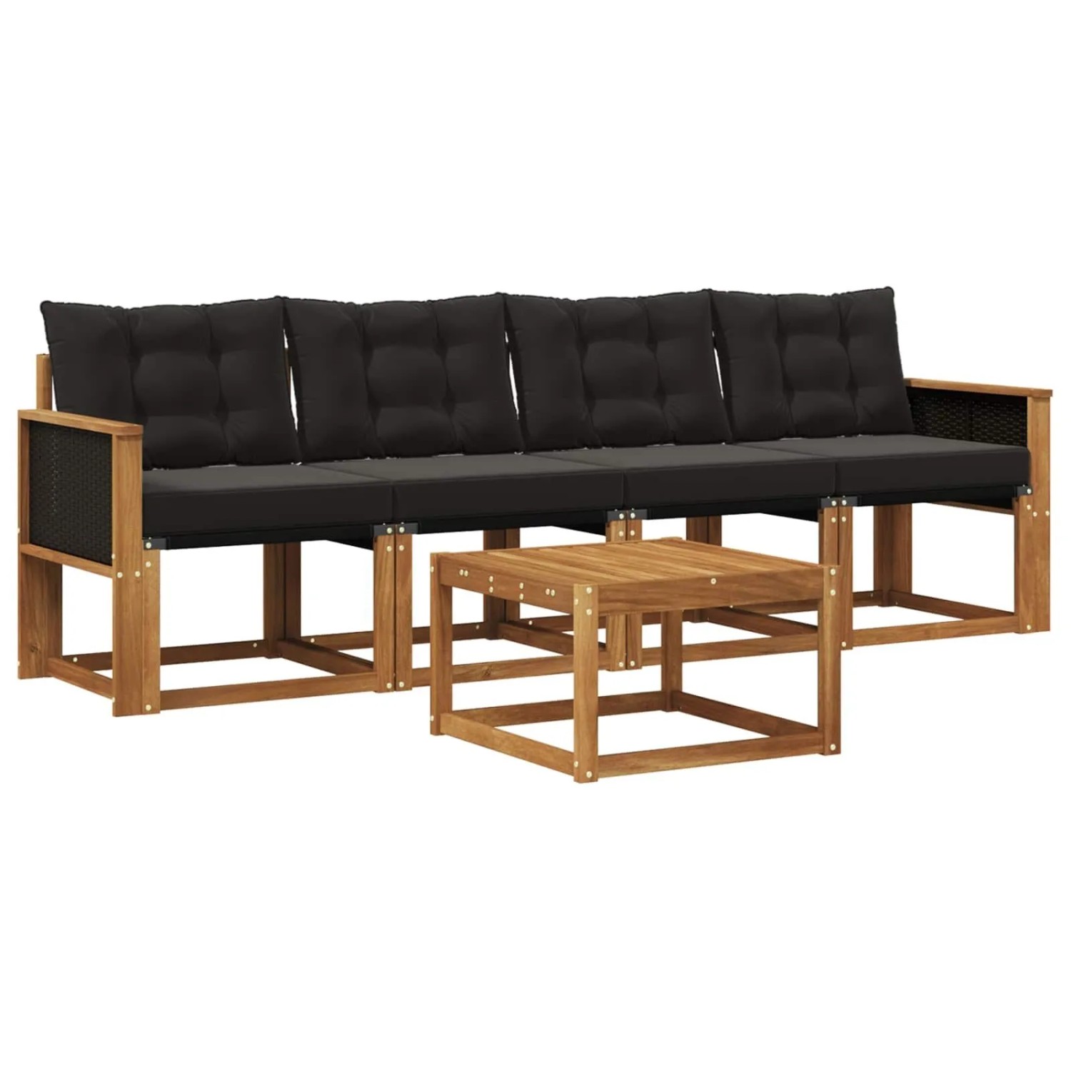 vidaXL Outdoor-Sofagarnitur mit Kissen 5 Stk Natur und Schwarz 3381752