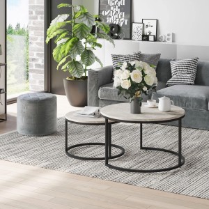 HOMCOM Couchtisch 2er-Set, grau, mit Metallgestell, stapelbar für Wohnzimmer.