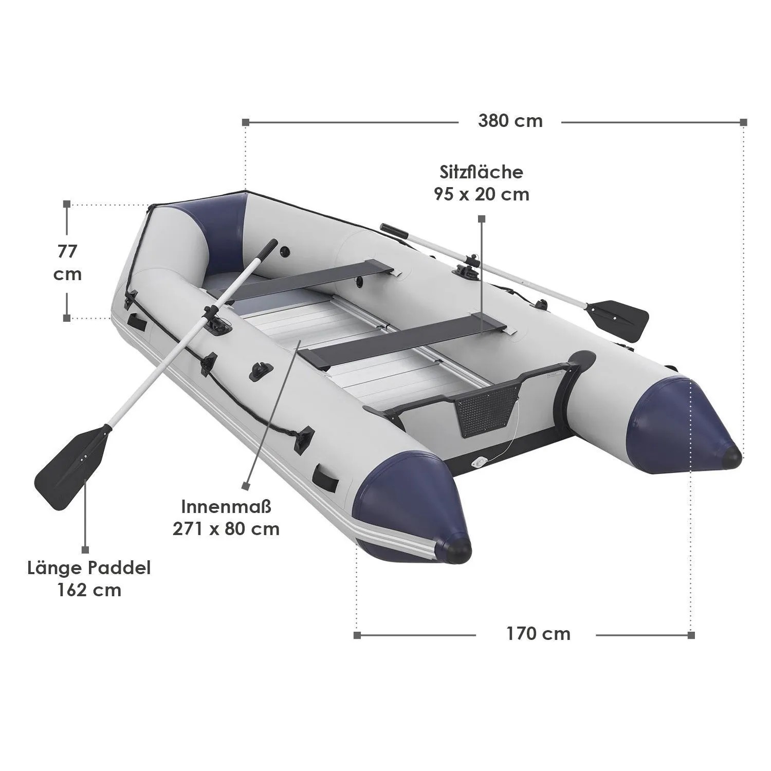 ArtSport Schlauchboot Paddelboot Grau mit Aluboden  3,80m_10