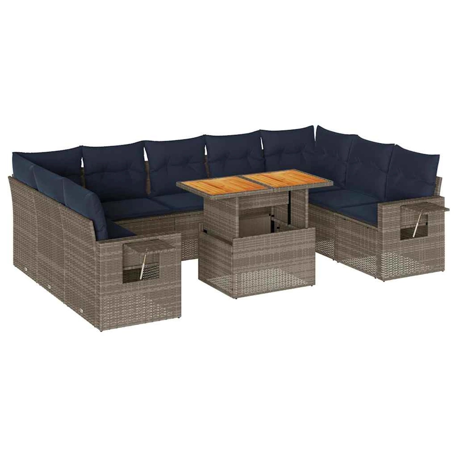 vidaXL 10-Tlg Garten-Sofagarnitur mit Kissen Grau Poly Rattan 3327197 günstig online kaufen