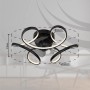 Schwarzer Globo LED-Deckenventilator Loris, Ø 56 cm, mit geschwungenen Leuchtelementen und transparenten Rotorblättern.