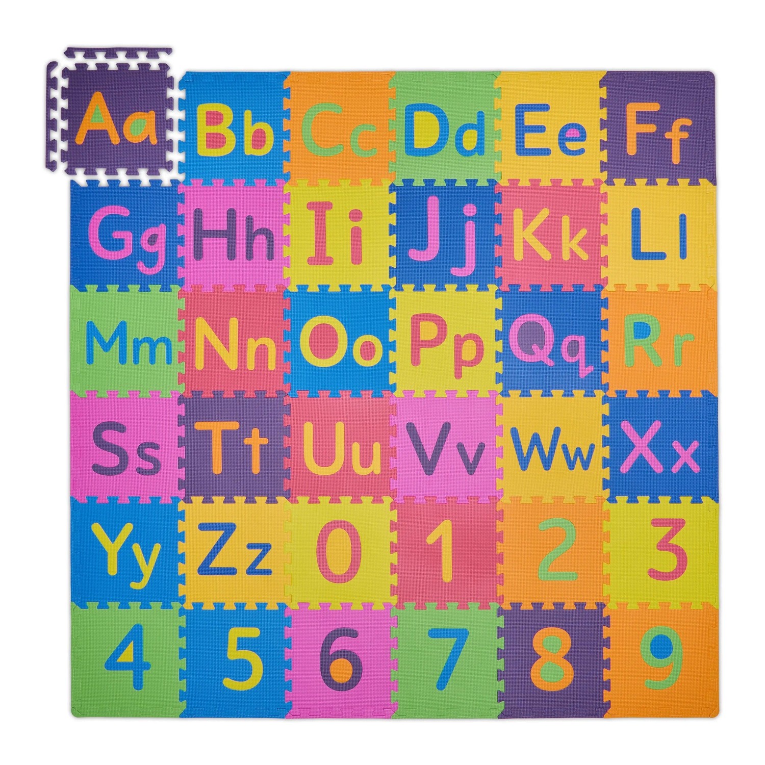 Relaxdays Puzzlematte ABC und Zahlen EVA-Schaumstoff Bunt Wasserabweisend 180,5 cm x 180,5 cm 2,5 kg