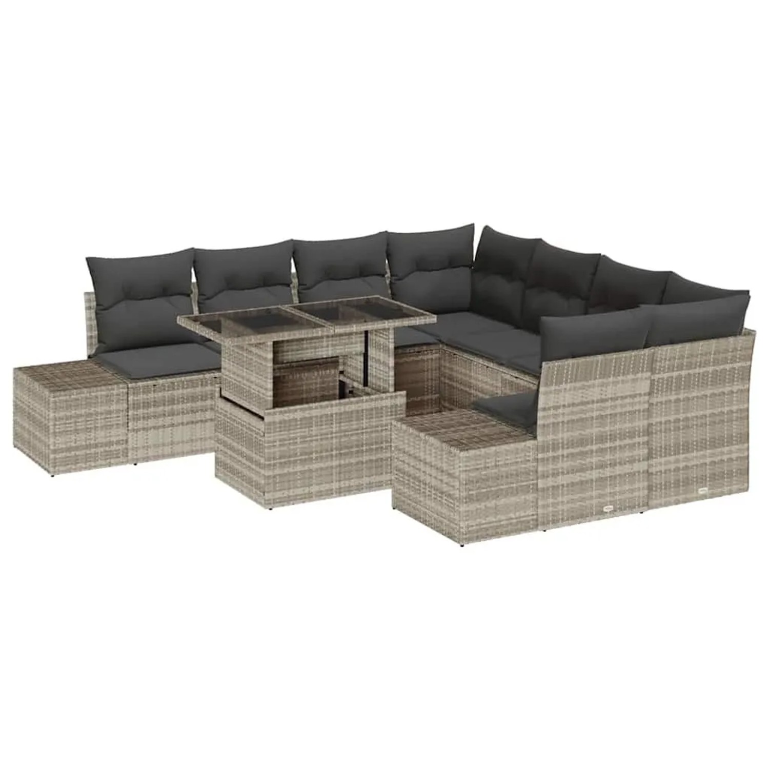 vidaXL Sofa Set mit Kissen 9-Tlg Hellgrau Poly-Rattan 3349158 günstig online kaufen