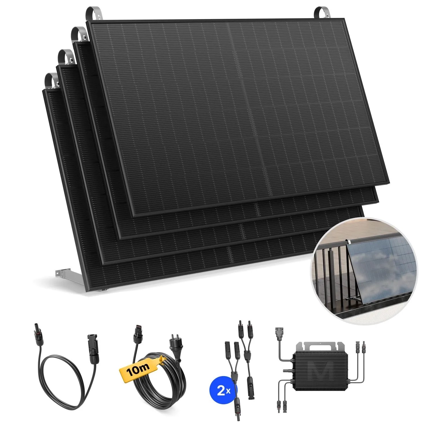 Solakon Balkonkraftwerk 2000W Solaranlage mit Balkonhalterung Steckerfertig Komplettset Photovoltaik 800W Kabellänge 10m