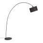 Moderne, schwarze Bogenlampe Vinossa mit Stoffschirm für Innenräume.