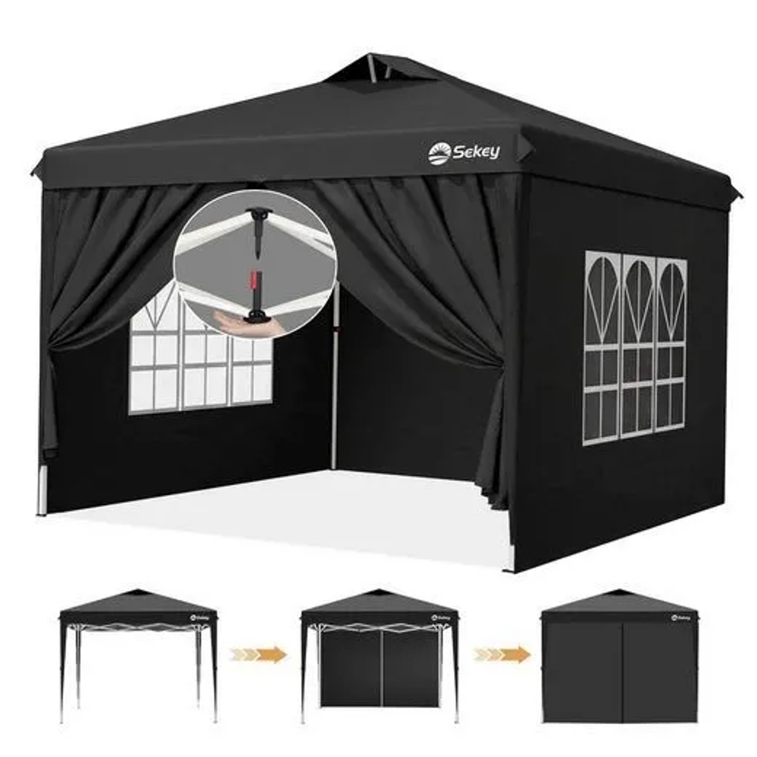 Sekey Faltpavillon 3x3 m mit 4 Seitenteilen Wasserdicht Winterfest Pop Up Partyzelt