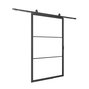 inova Loft Glastür Schiebetür, 3 Felder, Stahl schwarz, Komplettset mit Softclose.