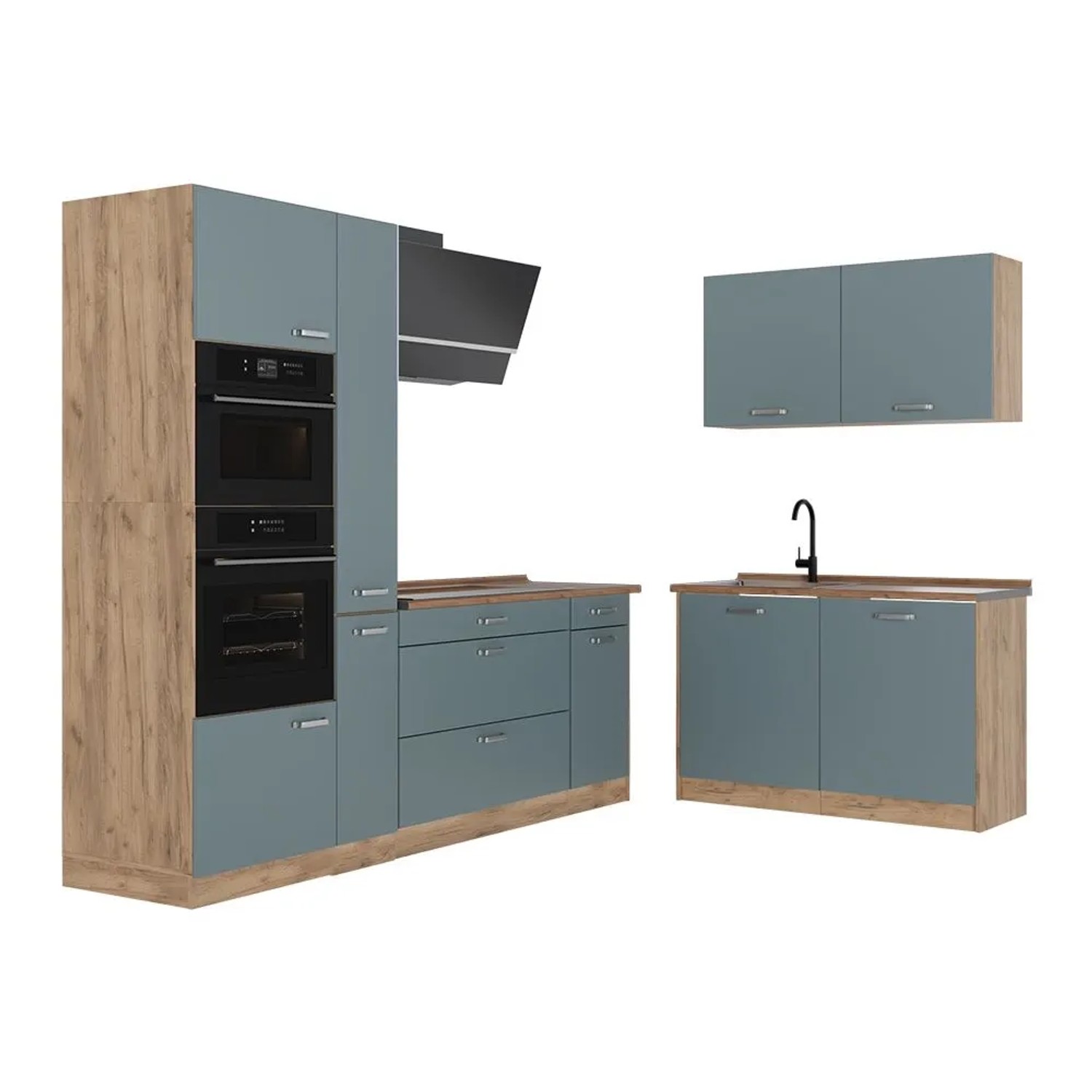 Vicco Eckküche R-Line Blau-Grau/Goldkraft Eiche 230 x 207 Arbeitsplatte Goldkraft Eiche Art Nr 67494