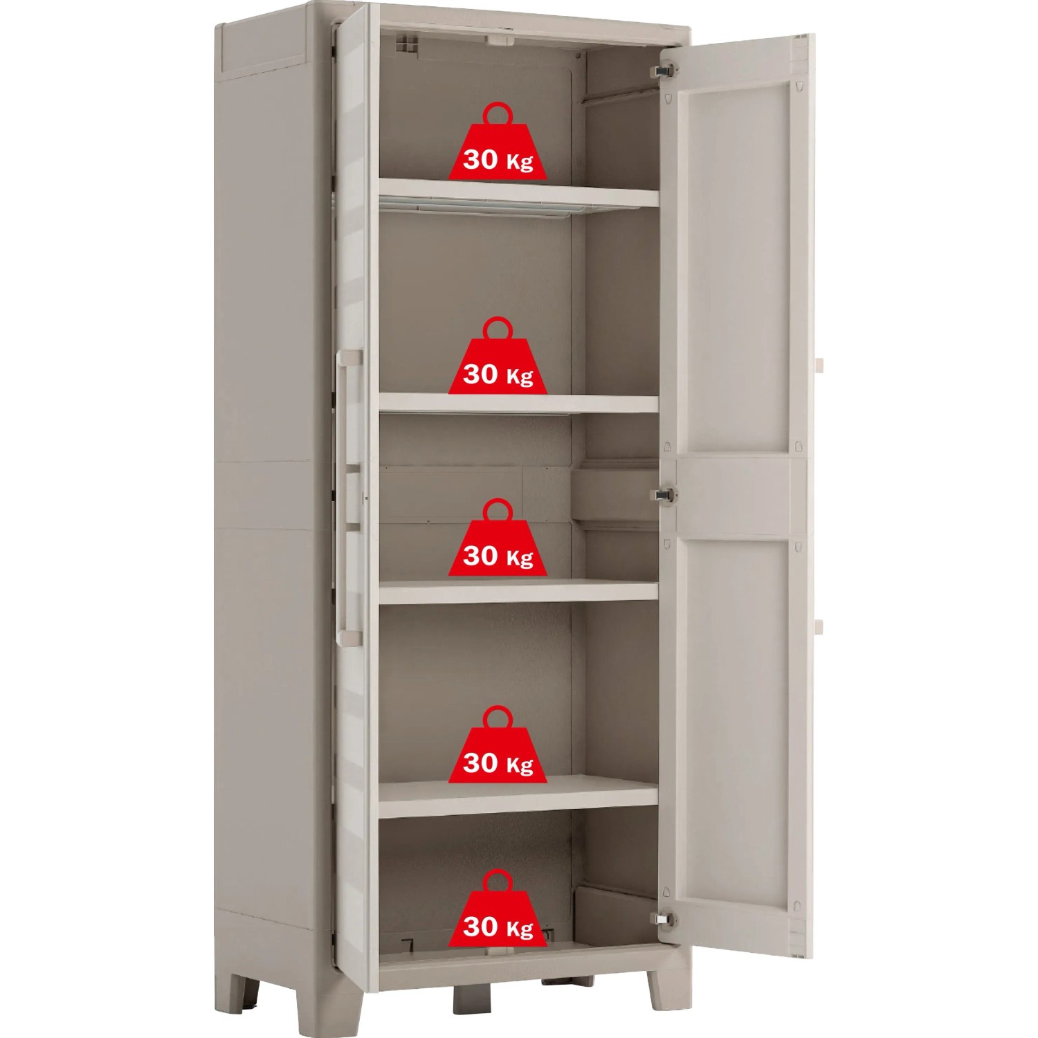 KIS Kunststoffschrank Gulliver, sandbeige, mit 4 Böden, belastbar bis 30 kg pro Boden.