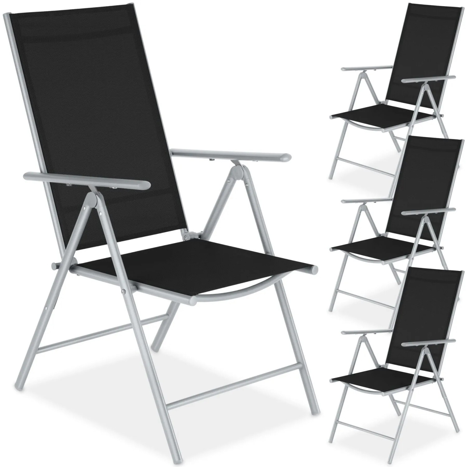Tectake Gartenstuhl Marcellino Klappbar Wetterfest und Uv Beständig 4Er Set 65 x 54 5 x 107 5 cm Silber