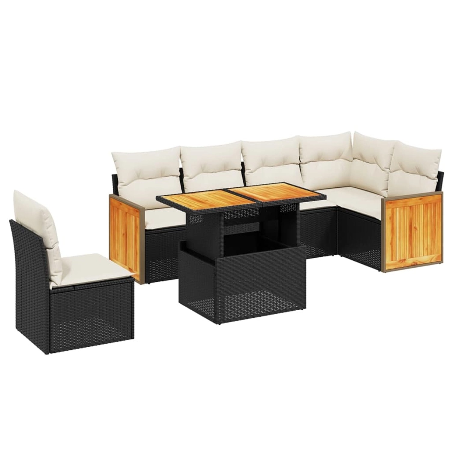 vidaXL 7-Tlg Garten-Sofagarnitur mit Kissen Schwarz Poly Rattan 3273982