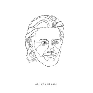 Schwarz-weißes Star Wars Poster: Obi Wan Kenobi als Strichzeichnung, 40x50 cm.