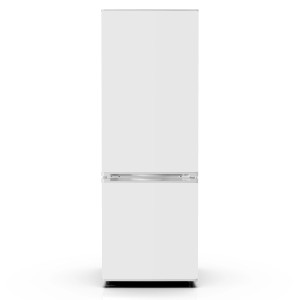 Weiße PKM Kühl-Gefrierkombination KG173CW mit integrierten Griffen und LED-Beleuchtung.