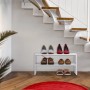 Weißes Relaxdays Schuhregal aus Spanplatte mit 2 Ablagen, stapelbar, unter Treppe. Platzsparender Schuh-Organizer.