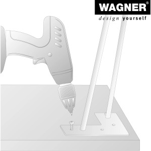 Montage eines grauen Wagner Hairpin Möbelbeins (400mm) mit einem Akkuschrauber.