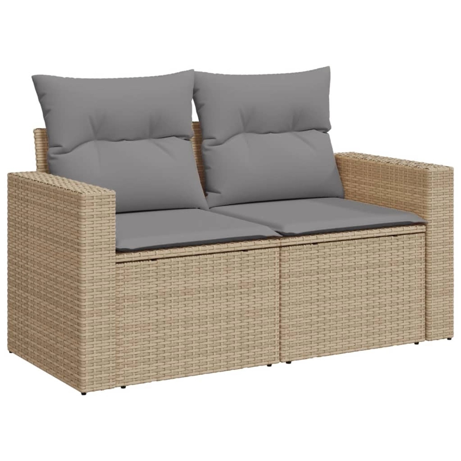 Beige vidaXL Garten-Sofagarnitur aus Rattan mit grauen Kissen für Terrasse und Garten.
