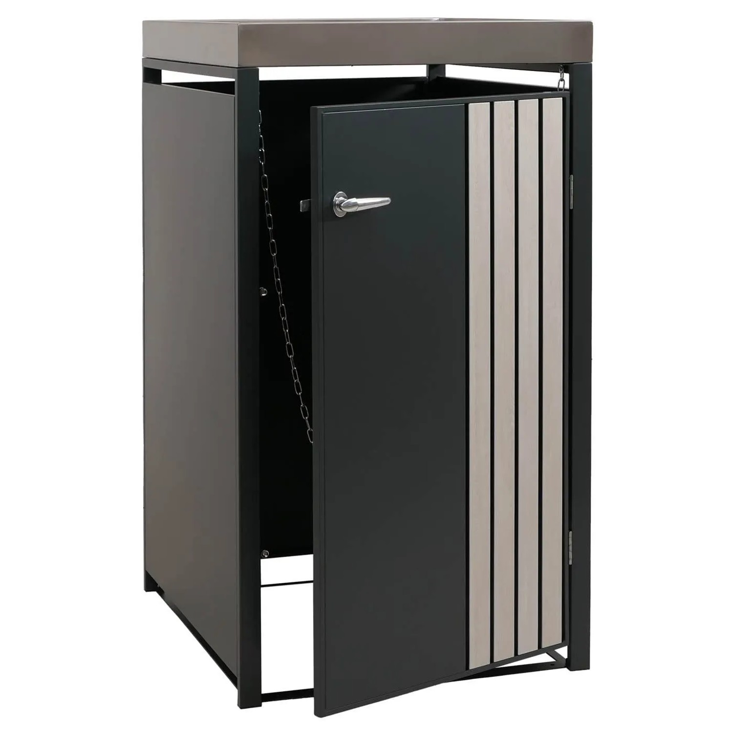 MCW 1er-Mülltonnenverkleidung O67 Anthrazit Holzoptik Hell 125x68x84cm