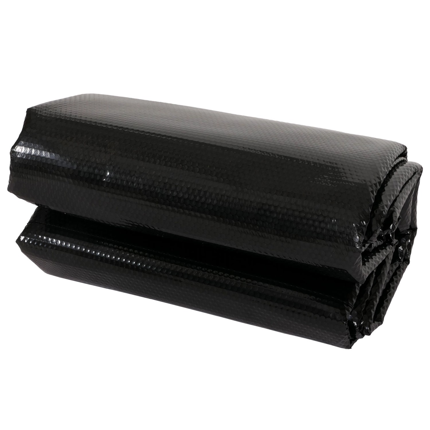 Zusammengefaltete, schwarze MCW Pool-Abdeckung, 400µm, für runde Pools mit 4,57m Durchmesser.