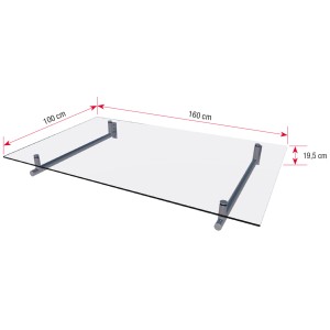 Gutta Glasvordach HD 160 Edelstahl Klar, 160x100 cm, mit Maßangaben.