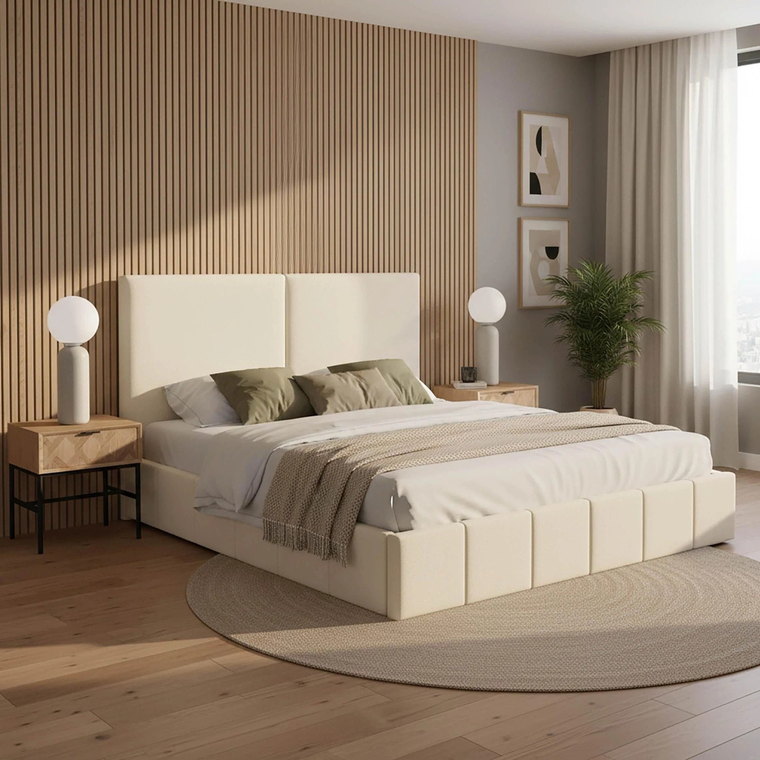 Bessagi Home Polsterbett Mila Elfenbein ca. 180x200 cm Stauraum