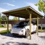 Weka Einzelcarport 606 aus Holz mit Auto. Stabiler Unterstand für PKW, Motorrad oder Fahrräder im Garten.