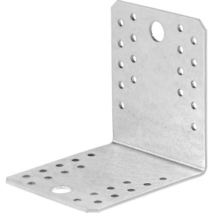 Verzinkter Winkelverbinder, 105x105x90 mm, mit Löchern für Schrauben, zur Eckverbindung von Holz.