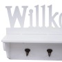 Weiße MCW Wandgarderobe "Willkommen" mit 4 Haken und Ablagefläche.