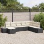 Schwarzes vidaXL Garten-Sofa-Set aus Poly Rattan mit beigen Kissen, 8-teilig.
