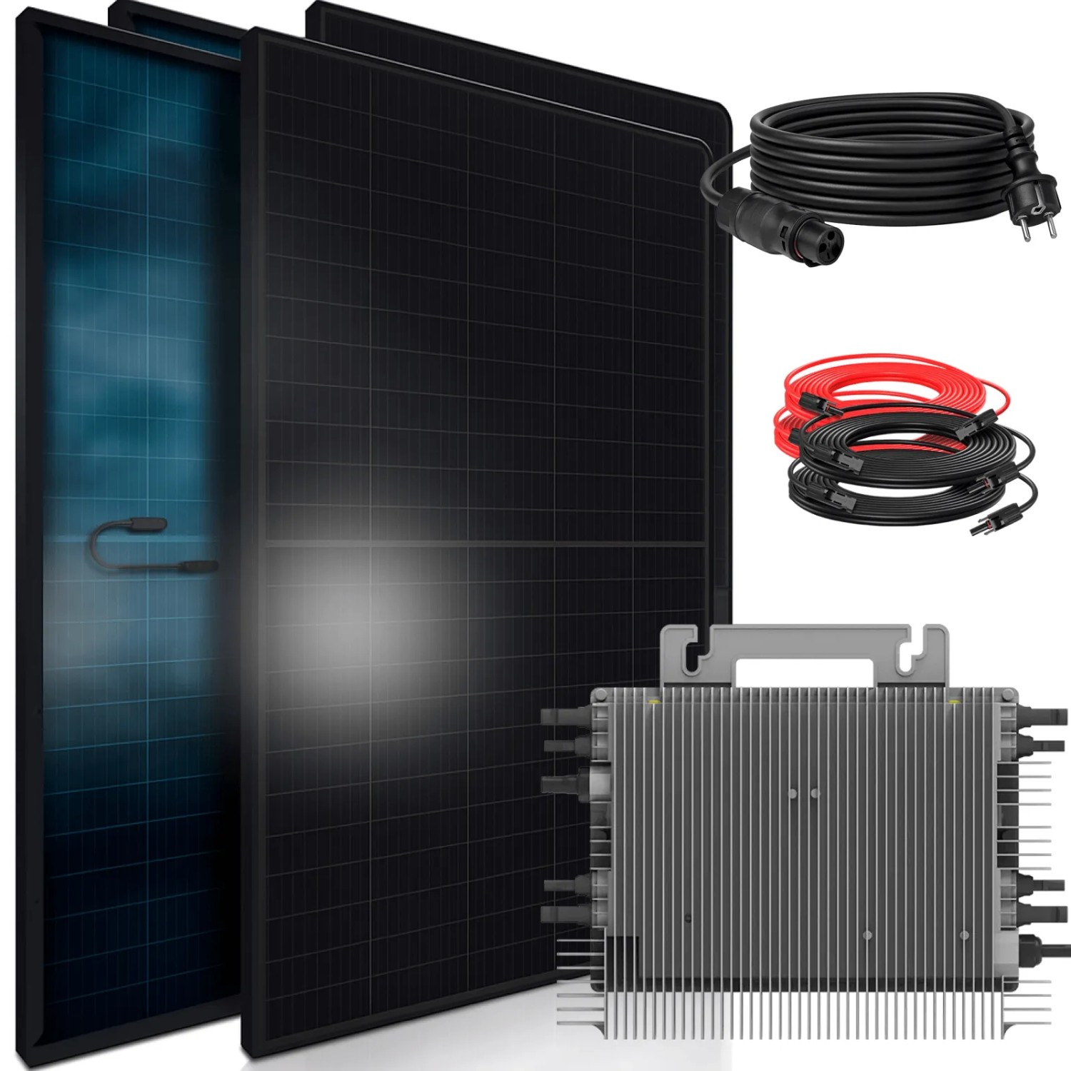 SUNNIVA Balkonkraftwerk 1840 W mit DEYE 1600 W Wechselrichter inkl.5m Kabel 4x 460 W Solarmodule Bifazial Fullblack Glas-Glas