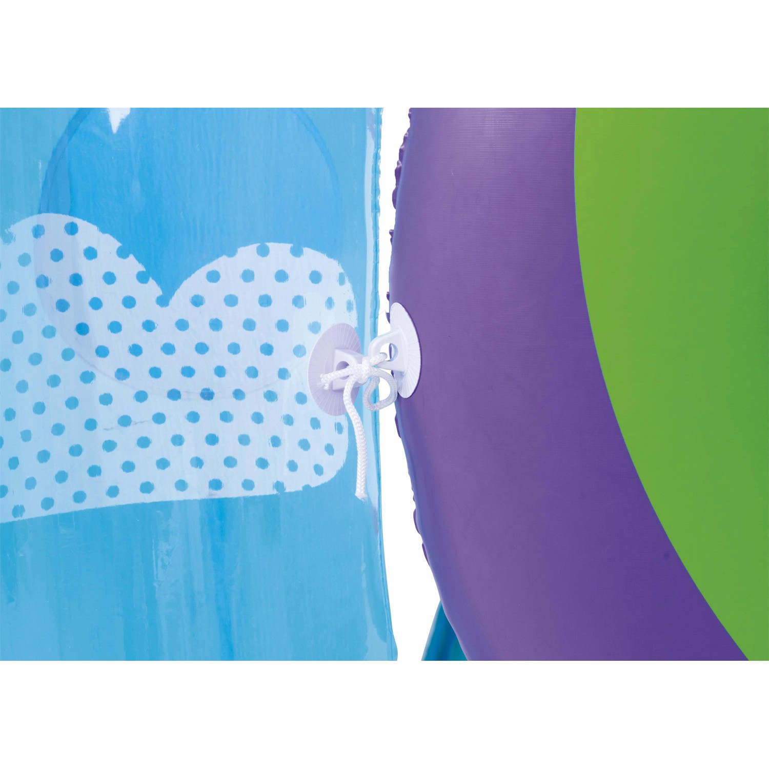 Detailaufnahme: Verbindungselement des Up, In & Over Regenbogen Trampolins.