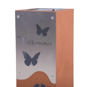 Dekorative Rostfarbene DELUKE ATHENS Dekosäule mit LED aus Edelstahl, 57,5 cm hoch.