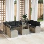 Hellgraues 10-teiliges Garten-Sofa-Set mit Tisch aus Poly Rattan von vidaXL für Terrasse und Garten.