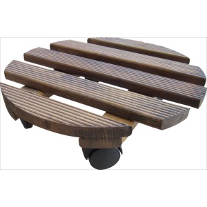 Runder, dunkelbrauner Pflanzenroller Ø 30 cm zum einfachen Verschieben von Topfpflanzen.