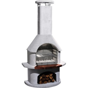 Buschbeck Gartengrillkamin Venezia Weiß aus Stahlbeton mit Kupferblende und Grillrost.