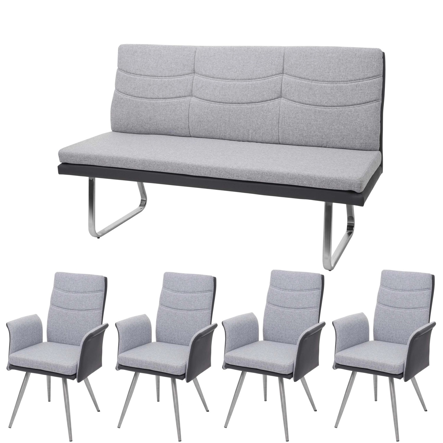 MCW Esszimmer Set G54 5-teilig Grau Bank 160cm günstig online kaufen