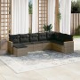 Graue 8-tlg. vidaXL Garten-Sofagarnitur aus Rattan mit dunklen Kissen.