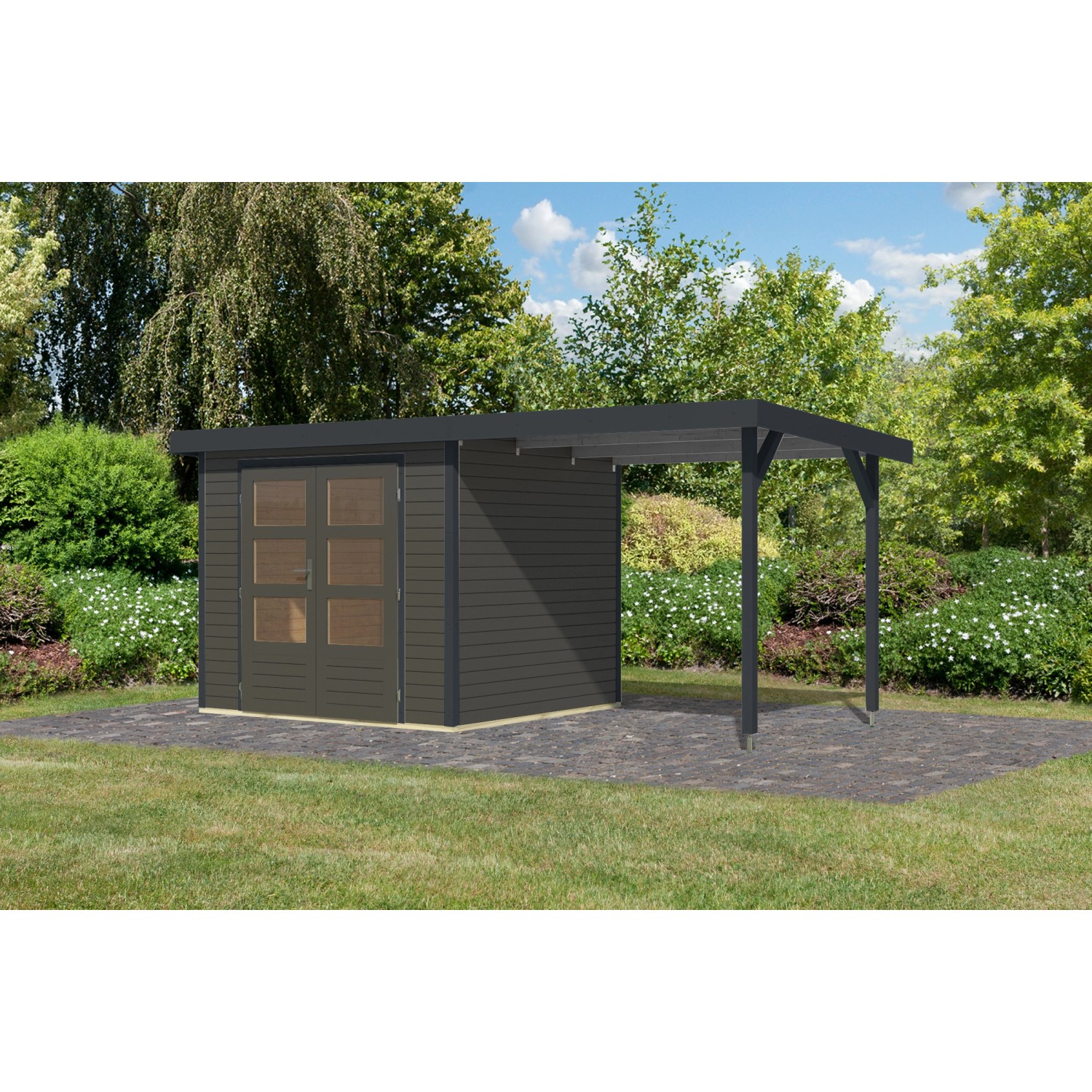 Karibu Gartenhaus Ernesto 3 B Anbaudach Terragrau/Anthrazit 209 x 238 x 213 günstig online kaufen